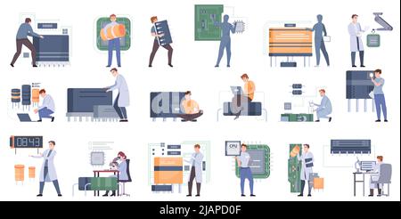 Micro chips set with processor symbols flat isolated vector illustration Stock Vector