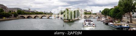 A panoramic view of the Pont Neuf bridge across the Seine in Paris, France Stock Photo