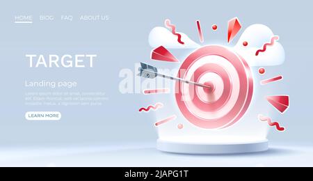 Target landing page, banner business 3d icon. Vector illustration Stock Vector