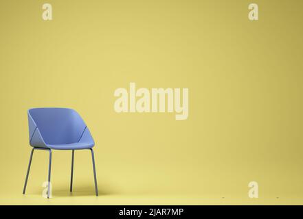 purple chair floating on yellow background. Minimal concept with copy space. 3d rendering Stock Photo