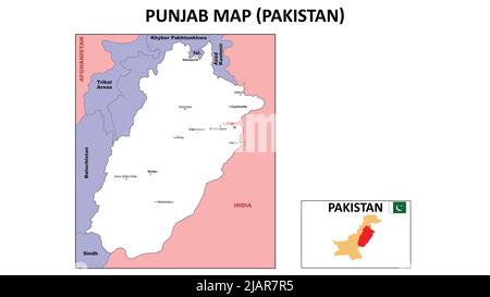 Punjab map. Political map of Punjab. Punjab Map of Pakistan with white color. Stock Vector