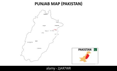 Punjab Map. Punjab Map of Pakistan with color background and all states names. Stock Vector