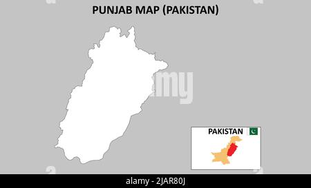 Punjab Map. Punjab Map Pakistan with white background and line map. Stock Vector