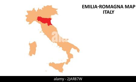 Emilia-Romagna regions map highlighted on Italy map. Stock Vector