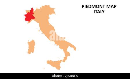 Piedmont regions map highlighted on Italy map. Stock Vector