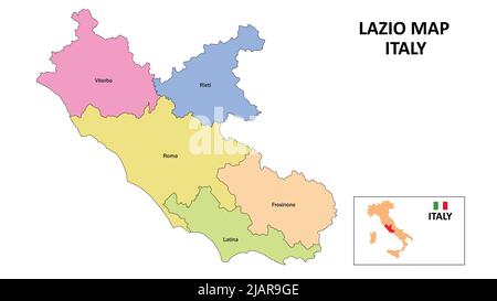 Lazio Map. District map of Lazio in District map of Lazio in color with capital. Stock Vector