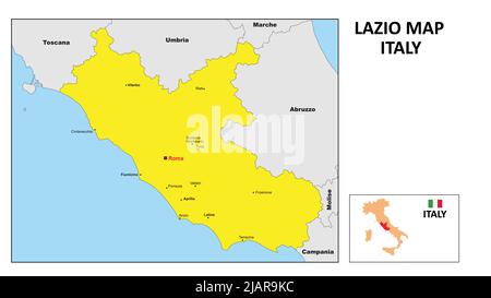 Lazio Map. State and district map of Lazio. Political map of Lazio with the major district Stock Vector