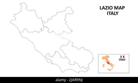 Lazio Map. State and district map of Lazio. Political map of Lazio with outline and black and white design. Stock Vector
