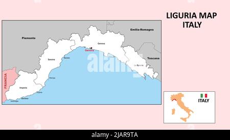 Liguria Map. Political map of Liguria with boundaries in white color. Stock Vector