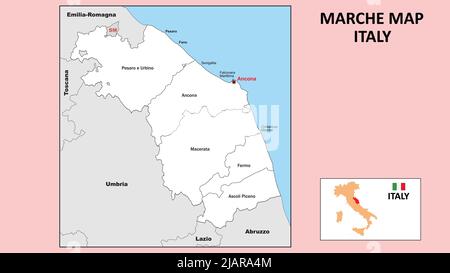 Marche Map. Political map of Marche with boundaries in white color. Stock Vector