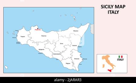 Sicily Map. Political map of Sicily with boundaries in white color. Stock Vector
