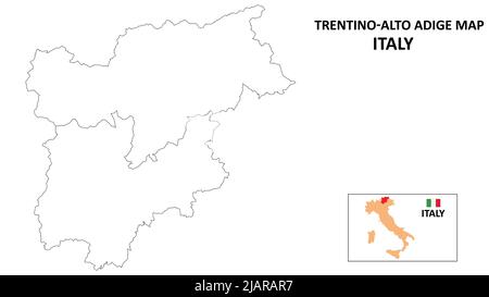 Trentino-Alto Adige Map. State and district map of Trentino-Alto Adige. Political map of Trentino-Alto Adige with outline and black and white design. Stock Vector