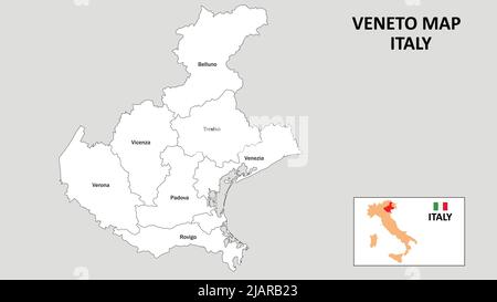 Veneto Map. State and district map of Veneto. Administrative map of Veneto with district and capital in white color. Stock Vector
