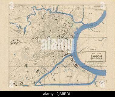 1946 Saigon Map - Map printed in Burma in 1946 by the Aerial Reconnaissance Detachment of the British Army Burma Command. This map was drawn based on the French map printed in November 1942 and corrected by aerial photographs taken from September to December 1945. Stock Photo