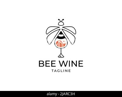 Bee and wine creative logo template Stock Vector
