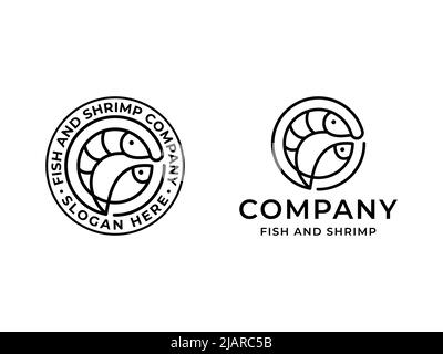 Fish and Shrimp Simple Badge Logo Template Stock Vector