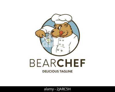 Chef Bear Mascot Character Badge Logo Template Stock Vector