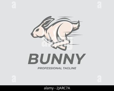 BUNNY RUNNING CARTOON MASCOT LOGO TEMPLATE Stock Vector