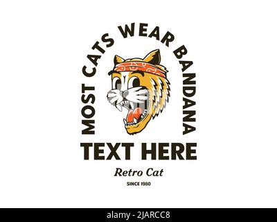 Retro cat wearing bandana badge logo template Stock Vector
