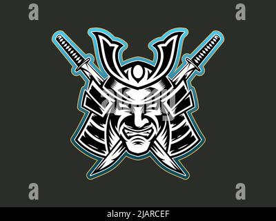 Oni mask with samurai helmet gaming logo template Stock Vector
