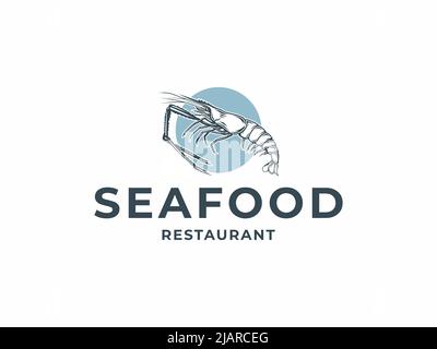 shrimp seafood logo design template Stock Vector