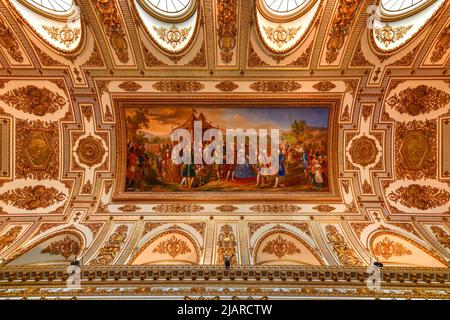 Caserta, Italy - Aug 21, 2021: A internal view of the Royal Palace of Caserta, a historic palace commissioned in the 18th century by Charles of Bourbo Stock Photo