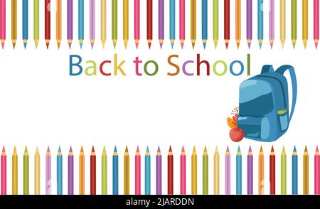 Back to School Background supplies, Perfect for Flyer, banner, poster on white Background. Stock Photo