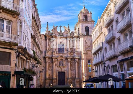 Ourense, Spain january 21 2022, Main facade of the Cathedral in Romanesque style Stock Photo