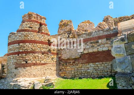 Ancient fortress wall at the entrance of the old town of Nessebar in Bulgaria Stock Photo