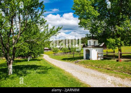 Wooden contemporary village near Stara Lubovna Castle in Slovakia. Stock Photo