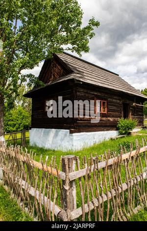 Wooden contemporary village near Stara Lubovna Castle in Slovakia. Stock Photo