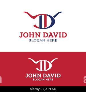 J D JD DJ Horn Letter Monogram Initial  Logo Design Template. Suitable for General Sports Fitness Construction Finance Company Business Corporate Shop Stock Vector