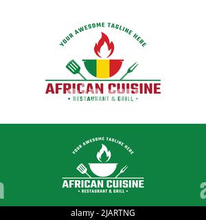 Retro African Senegal Cuisine Grill Barbeque Badge Logo Design Template. Suitable for African Grill Barbeque Steak House Restaurant Cafe Bar Shop Busi Stock Vector