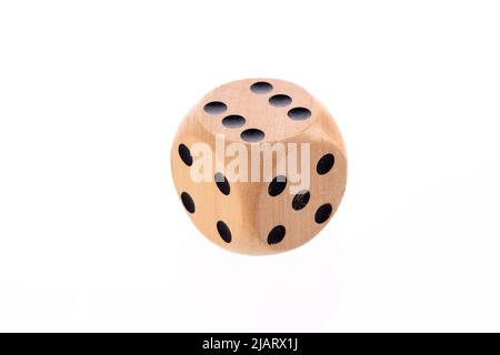 Big wooden dice isolated on white background Stock Photo