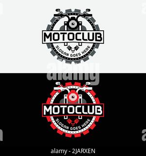 Motorcycle Chopper with Gear Logo Design Template. Suitable for Motorcycle Biker Shop Workshop Club Organization Business Brand Company in Retro Hipst Stock Vector