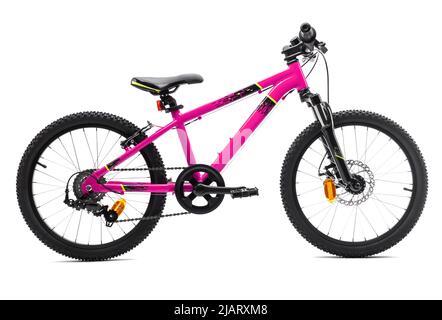 Sport pink mountain bicycle bike isolated on white background Stock Photo