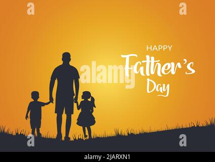 Happy father's day with dad and children walking back view. vector illustration design Stock Vector