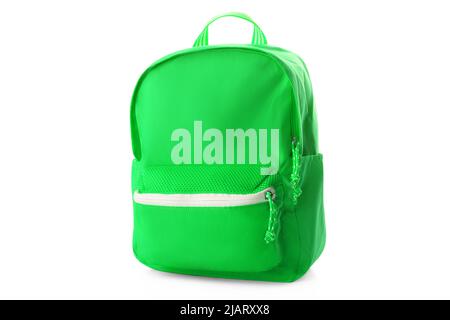 Green school backpack isolated on white Stock Photo