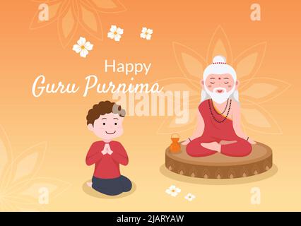Happy Guru Purnima of Indian Festival to Spiritual and Academic Teachers in Flat Cartoon Flower Background Illustration Stock Vector