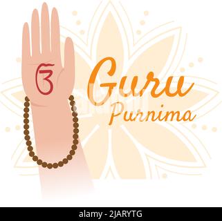 Happy Guru Purnima of Indian Festival to Spiritual and Academic Teachers in Flat Cartoon Flower Background Illustration Stock Vector
