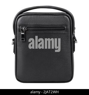 Black leather document bag with handle isolated on white background Stock Photo