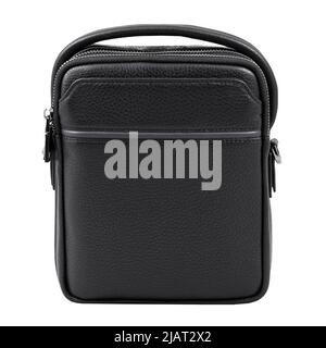 Black leather wallet back view isolated on white background Stock Photo