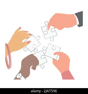 Business partnership concept with human hands holding Puzzle Pieces Stock Vector