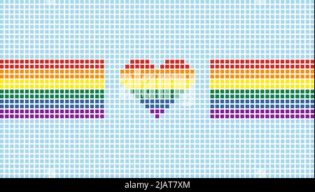 Pride flag and heart shape background. Summer Swimming pool mosaic or pixel style. LGBT love sign. Vector illustration Stock Vector