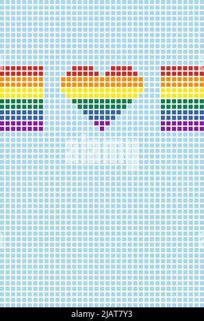 Pride flag and heart shape background. Summer Swimming pool mosaic or pixel style. Mobile wallpaper. Vector illustration Stock Vector