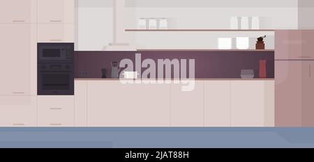 Cozy modern kitchen interior with appliances, fridge, stove Stock Vector