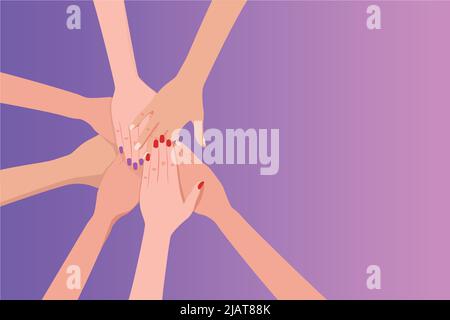 Group of people putting their hands on top of each other Stock Vector