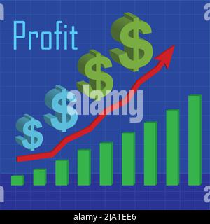 illustration of stock market growth graph and dollar icon increase money. on white background Stock Vector