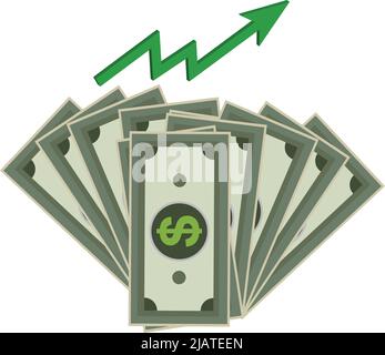 visible of dollar notes and increase value arrow. on white background. stock market icons Stock Vector