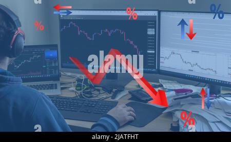 Diagrams and graphs of the market. Financial database analysis. Graphs of sales and economic decline. crisis expectations. Stock Photo